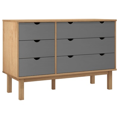 Stylish OTTA Drawer Cabinet in Brown and Grey: Durable Solid Wood Pine