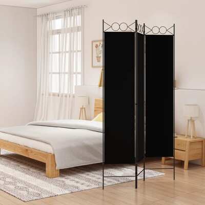 Elegant 3-Panel Black Fabric Room Divider for Stylish Space Separation