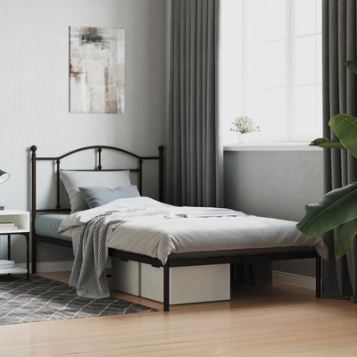 Metal Bed Frame with Headboard Black - King Single