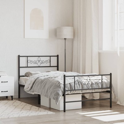 Black Metal Bed Frame with Headboard and Footboard King Single