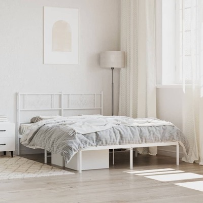 Metal Bed Frame with Headboard-White Queen