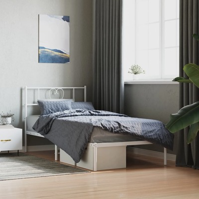 White Metal Bed Frame with Headboard King Single