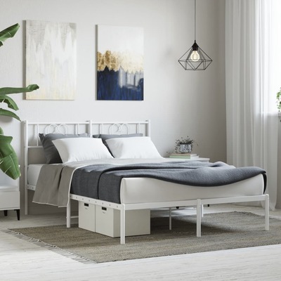 Metal Bed Frame with Headboard - White Queen Size