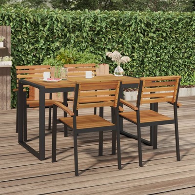 Quartet of Stackable Acacia Wood & Metal Garden Chairs