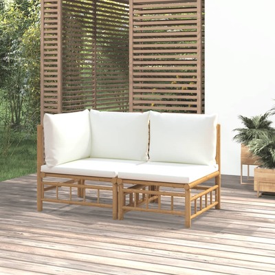 Tropical Retreat: Exquisite 2-Piece Bamboo Garden Lounge Set with Cream White Cushions