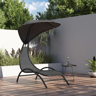 Eclipse Retreat: Canopied Sun Lounger in Dark Grey Fabric & Steel