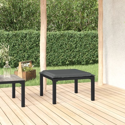 Relaxation Companion: Stylish Black and Grey Poly Rattan Garden Footstool with Cushion