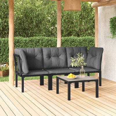 Harmony Haven: Black and Grey Poly Rattan 4-Piece Garden Lounge Set