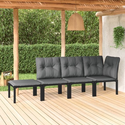 Serenity in Shades: Black and Grey Poly Rattan 4-Piece Garden Lounge Set