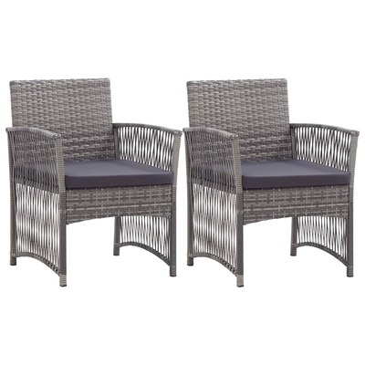 Garden Armchairs with Cushions Dining Chair 2 pcs Grey Poly Rattan