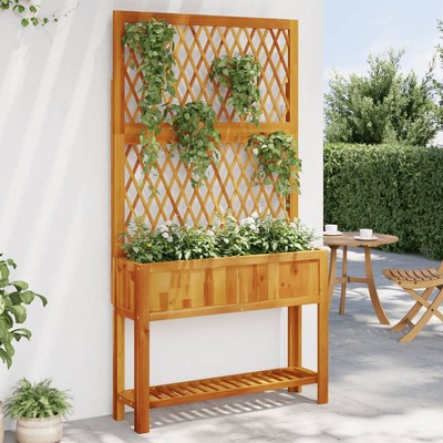 Planter with Trellis and Shelf  Solid Wood Acacia