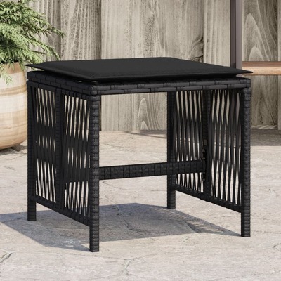 Garden Stools with Cushion- 4 pcs Black Poly Rattan