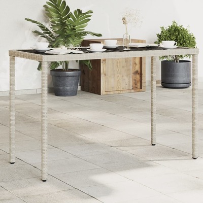 Garden Table with Glass Top Light Grey Poly Rattan