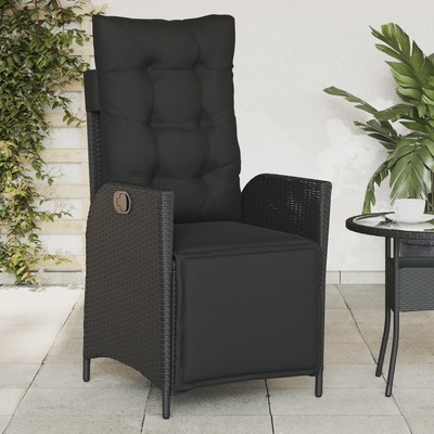 Reclining Garden Chair with Footrest Black Poly Rattan