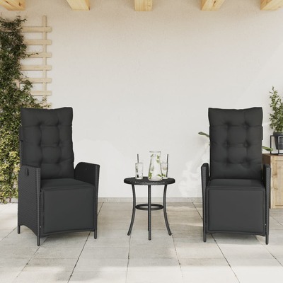 Reclining Garden Chairs 2-pcs with Footrest Black Poly Rattan