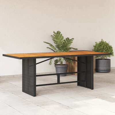 Garden Table with Acacia Wood Top Dining Coffee Table Black Poly Rattan