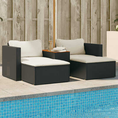 5 Piece Garden Sofa Set with Cushions Black Poly Rattan