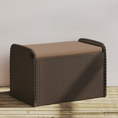 Storage Bench with Cushion Brown Poly Rattan