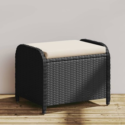 Garden Stool with Cushion Black Poly Rattan