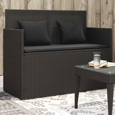 Garden Bench with Cushions-Black Poly Rattan