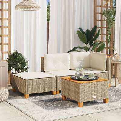 Elegant Garden Stool with Cushion: Beige Poly Rattan for Stylish