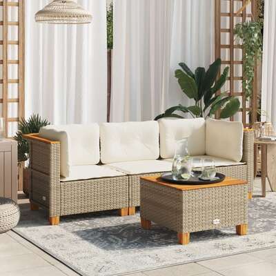 Stylish Garden Sofa with Cushions: 3-Seater Beige Poly Rattan for Comfort