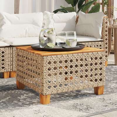 Garden Table Beige Poly Rattan Acacia Wood: Elegant Outdoor Furniture