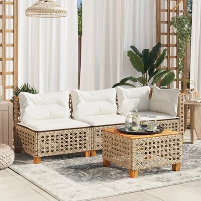 Comfortable 3-Seater Garden Sofa with Beige Cushions and Durable Poly Rattan Design