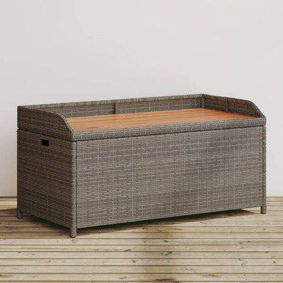 Storage Bench Grey Poly Rattan and Acacia Wood