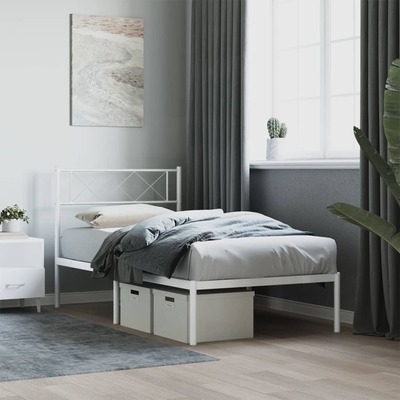 Tranquility: White Metal Bed Frame with Headboard King Single