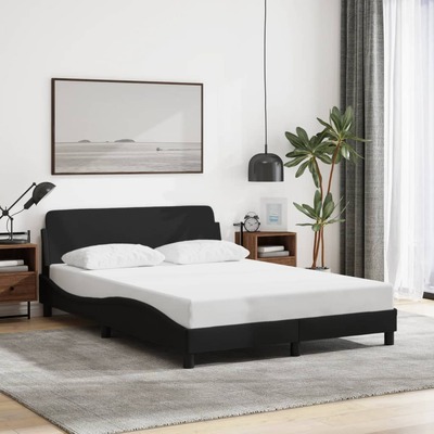 Bed Frame with Headboard Black Fabric Double Size