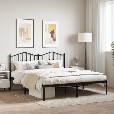 Metal Bed Frame with Headboard Black King Size