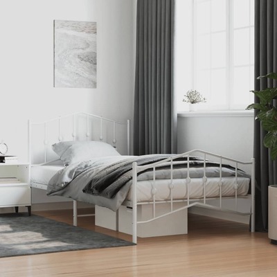 Metal Bed Frame with Headboard & Footboard- White King Single