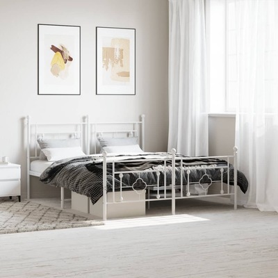 Metal Bed Frame with Headboard and Footboard-White Queen Size