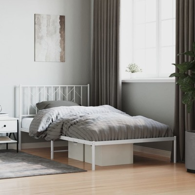 Metal Bed Frame with Headboard White King Single