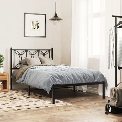 Metal Bed Frame with Headboard Black King Single  Size