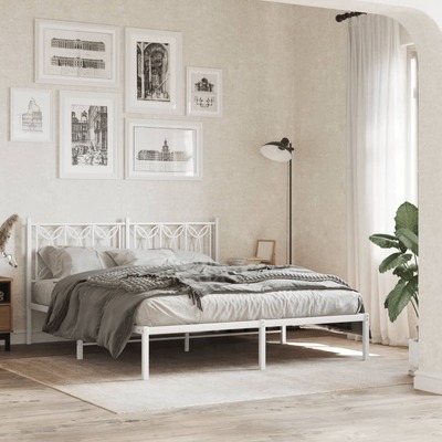 Queen Size White Metal Bed Frame with Headboard - Elegant and Durable Design