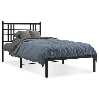 Elegance Metal Bed Frame with Headboard Black King Single Size