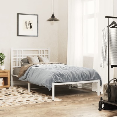 Stylish Metal Bed Frame with Headboard White  Single Size