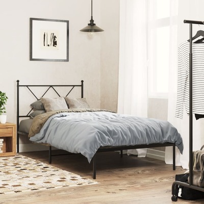 Modern Metal Bed Frame with Headboard Black  Single Size