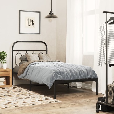 Stylish and Durable Black Metal Bed Frame with Headboard Sleek Single Size 