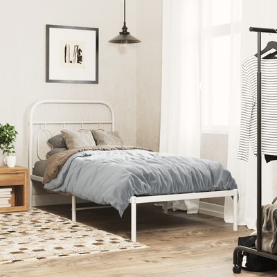 Elegant White Metal Bed Frame with Headboard - Perfect Single Size