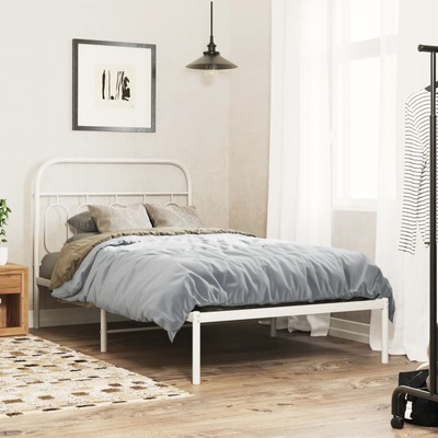 Elegant White Metal Bed Frame with Headboard: King Single Size - Sturdy and Comfortable