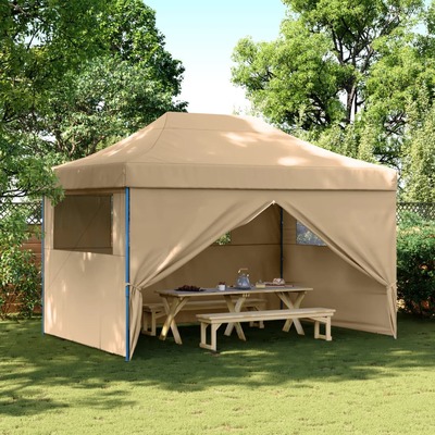 Foldable Party Tent Pop-Up with 4 Sidewalls-Beige