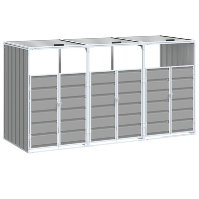 Wheelie Bin Storage for Triple Bins Rubbish Trash Can Shed Grey Steel