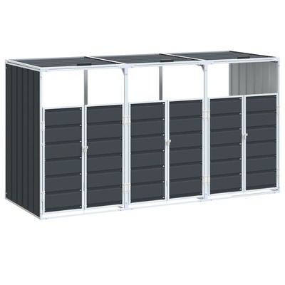 Wheelie Bin Storage for Triple Bins Trash Can Shed Anthracite Steel