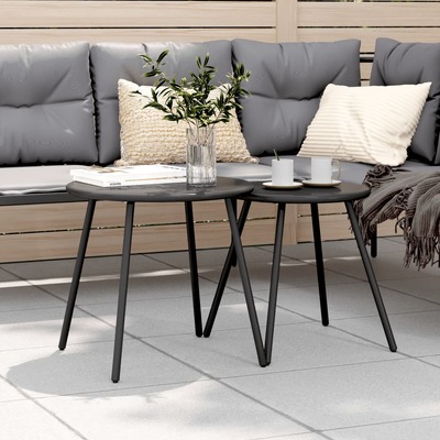 Elegant Garden Coffee Tables: 2-Piece Round Black Powder-Coated Steel Set