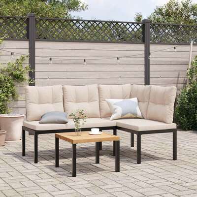 Sturdy & Stylish: 2-Piece Black Garden Benches with Cushions