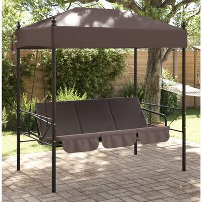 Elegant Garden Swing Bench: Coffee Brown Steel with Canopy for Comfort