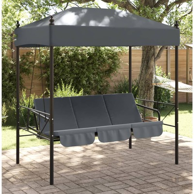 Modern and Durable Garden Swing Bench with Canopy  Dark Grey Steel